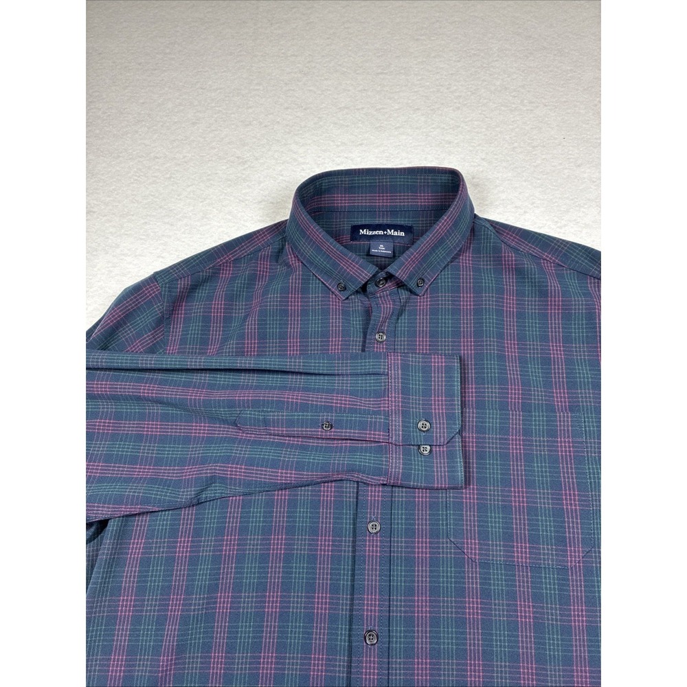 Mizzen+Main Trim Fit Button Up Shirt Mens‎ Extra Large Navy Plaid Multi